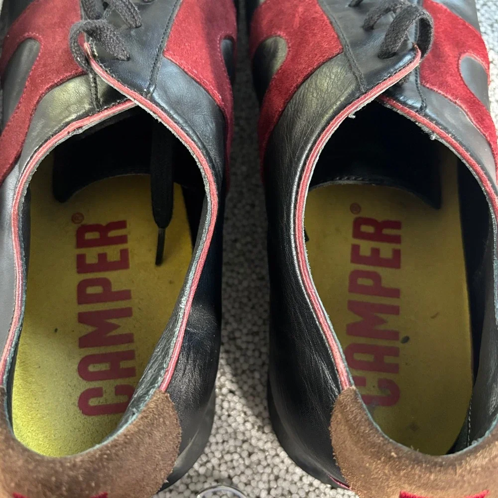 VTG Camper Sneakers Men 46 12 US Black Red Morocco Leather Suede Gorpcore Grunge
